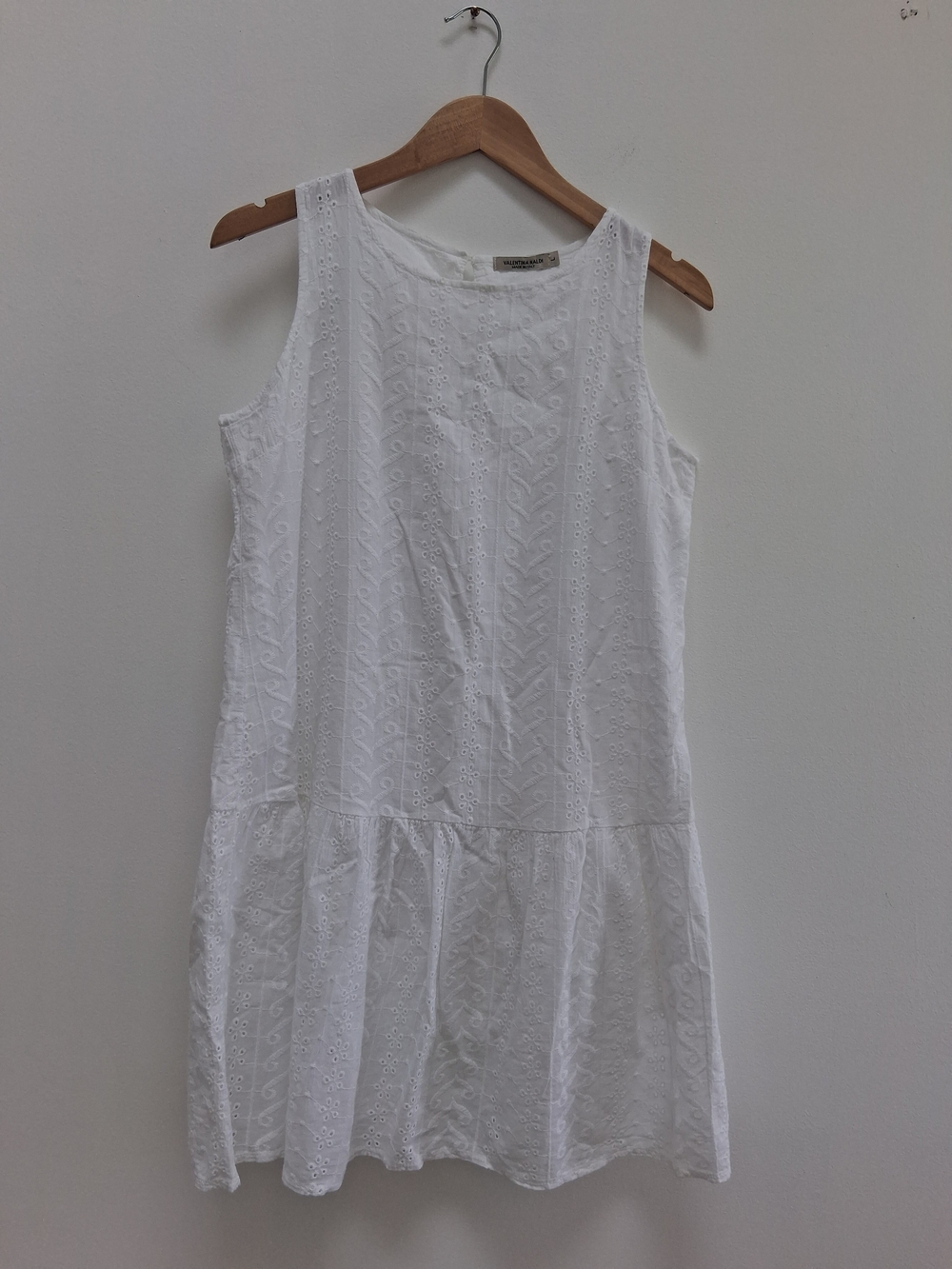 Valentina Naldi White Eyelet Cotton Sleeveless Drop-Waist  Dress Size Large